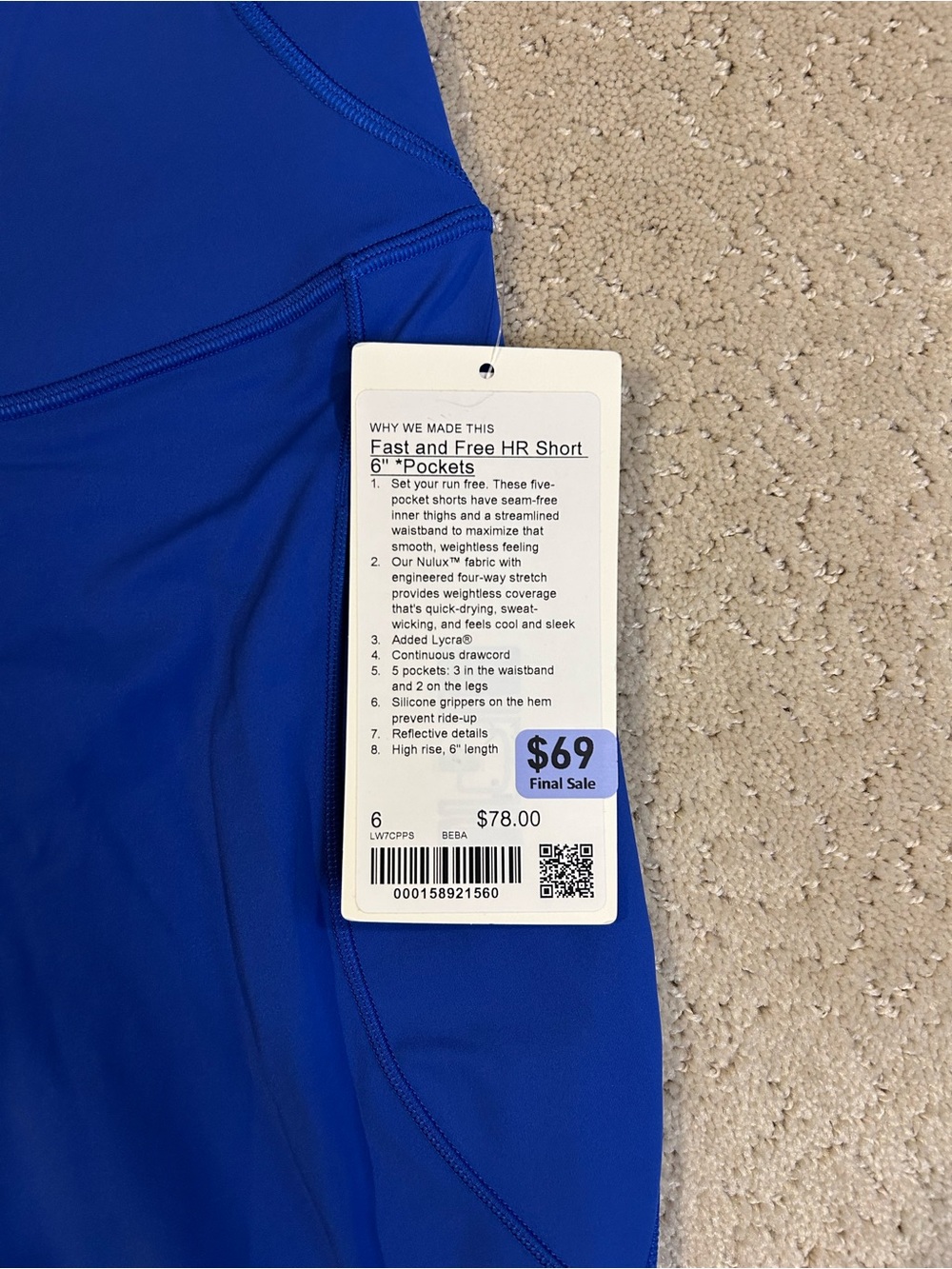 NWT Lululemon Fast and Free HR Short 6” *Pockets in Beach Ball Blue Size 6 - Picture 3 of 8